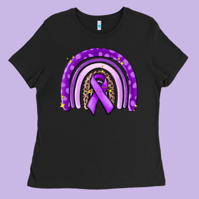 Awerenes Ribbon  Rainbow Ladies Tee Designed By Maliassmallbusiness
