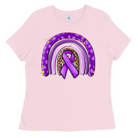 Bubblegum Pink awerenes ribbon  rainbow Ladies Tee - MaliasSmallBusiness