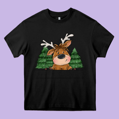 Personalized Christmas Deer Heavy Core Tee Designed By Maliassmallbusiness