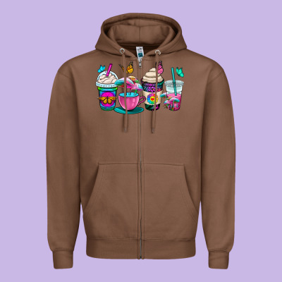 Tie Dye Coffee Cups Zipper Hoodie Designed By Oliviacreatesart