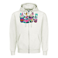 Oatmeal Heather tie dye coffee cups Zipper Hoodie - OliviaCreatesArt
