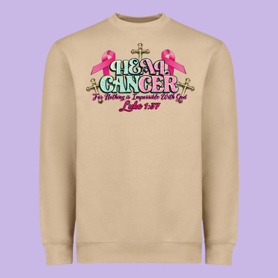 Heal Cancer Luke 1:37 Cross Cancer Awareness Heavyweight Sweatshirt Designed By Howdyjamesfarm