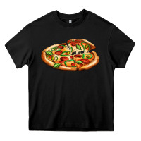 Black big pizza Heavy Core Tee - AdoDesignShop