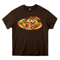 Chocolate Brown big pizza Heavy Core Tee - AdoDesignShop