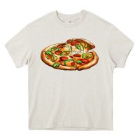 Cream big pizza Heavy Core Tee - AdoDesignShop