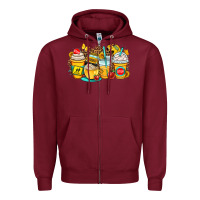 Burgundy school bus coffee cups Zipper Hoodie - OliviaCreatesArt