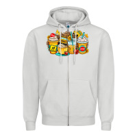 Dove Grey school bus coffee cups Zipper Hoodie - OliviaCreatesArt