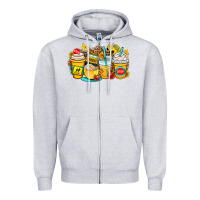Heather Grey school bus coffee cups Zipper Hoodie - OliviaCreatesArt