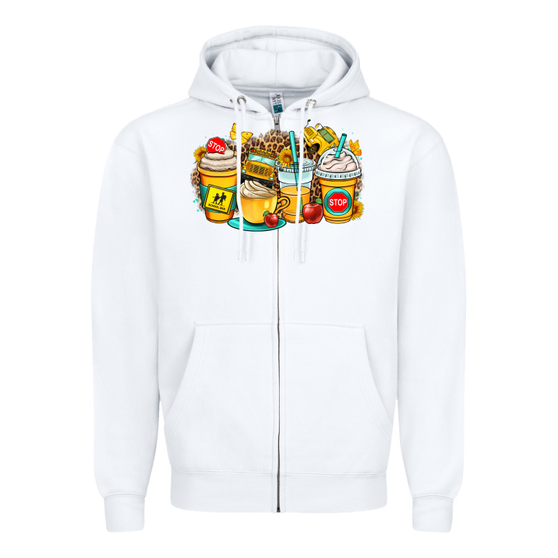 School Bus Coffee Cups Zipper Hoodie by OliviaCreatesArt | Teevron