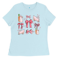 Baby Blue pink ribbons with rabbits Ladies Tee - MaliasSmallBusiness