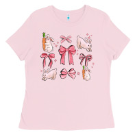 Bubblegum Pink pink ribbons with rabbits Ladies Tee - MaliasSmallBusiness