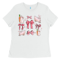 White pink ribbons with rabbits Ladies Tee - MaliasSmallBusiness