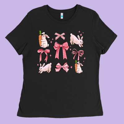 Pink Ribbons With Rabbits Ladies Tee Designed By Maliassmallbusiness