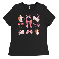 Black pink ribbons with rabbits Ladies Tee - MaliasSmallBusiness
