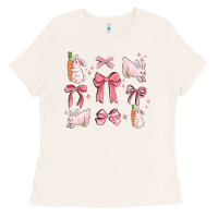 Bone pink ribbons with rabbits Ladies Tee - MaliasSmallBusiness