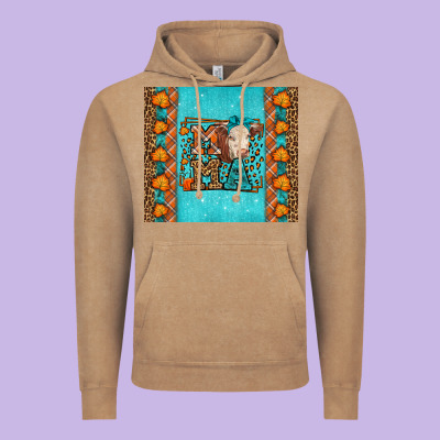 Western Fall Cow Mama Vintage Hoodie Designed By Lillyallendesigns