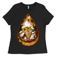 Black sunflower tooled leather bullskull teardrop earrings Ladies Tee - Jasminsmagicworld