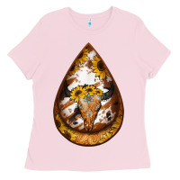 Bubblegum Pink sunflower tooled leather bullskull teardrop earrings Ladies Tee - Jasminsmagicworld