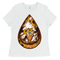 White sunflower tooled leather bullskull teardrop earrings Ladies Tee - Jasminsmagicworld