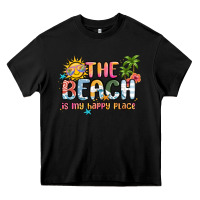 Black the beach is my happy place Heavy Core Tee - MaliasSmallBusiness
