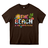 Chocolate Brown the beach is my happy place Heavy Core Tee - MaliasSmallBusiness