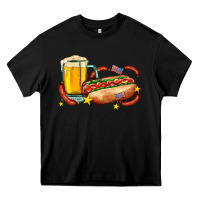 Hot Dog And Beer With Stars And Usa Flags Heavy Core Tee | Teevron