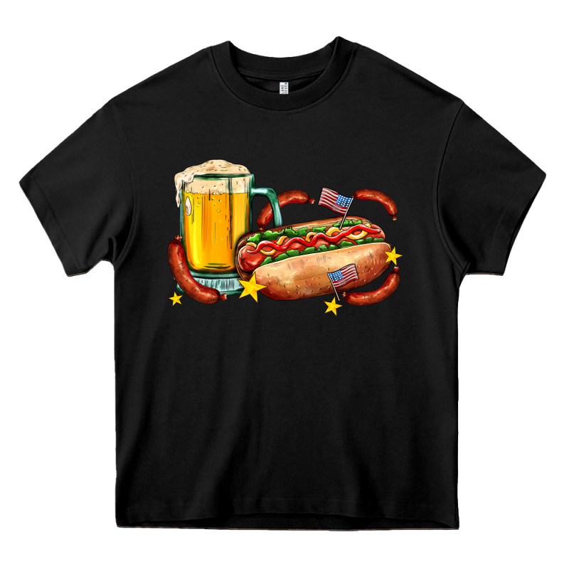 Hot Dog And Beer With Stars And Usa Flags Heavy Core Tee by AdoDesignShop | Teevron