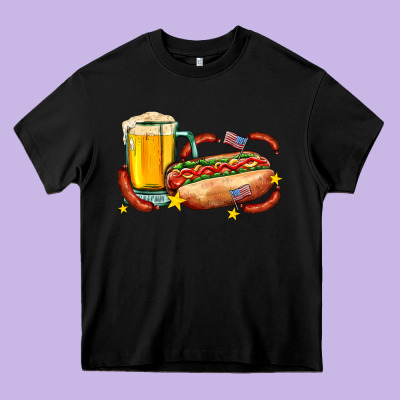 Hot Dog And Beer With Stars And Usa Flags Heavy Core Tee Designed By Adodesignshop