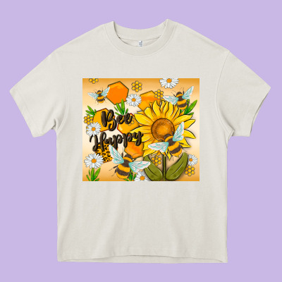 Bee Happy Heavy Core Tee Designed By Maliassmallbusiness