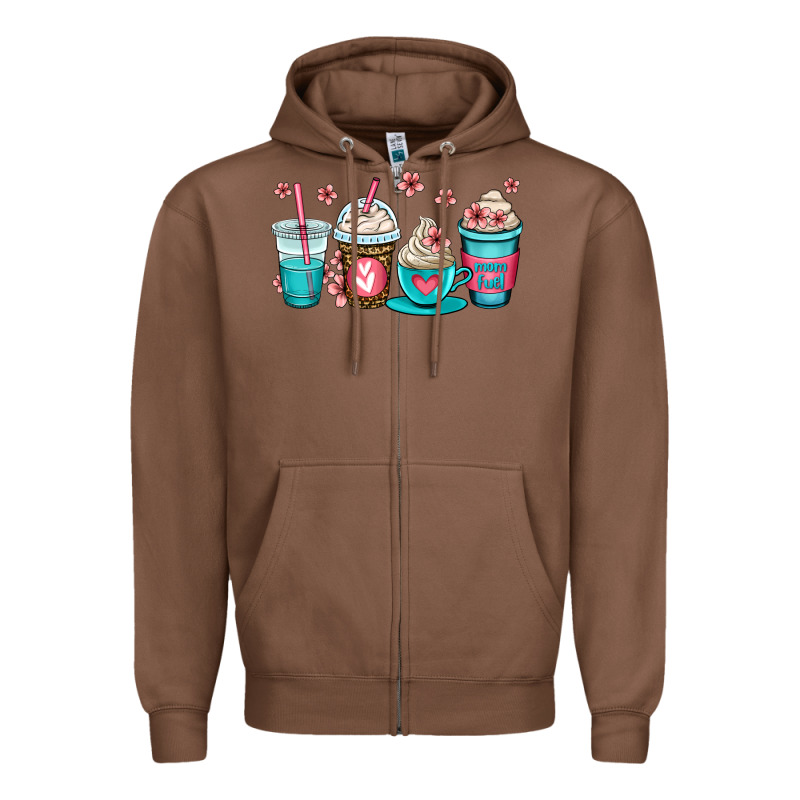 Mom Fuel Coffee Cups Zipper Hoodie by OliviaCreatesArt | Teevron