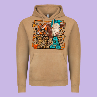 Western Fall Cow Mama Vintage Hoodie Designed By Lillyallendesigns