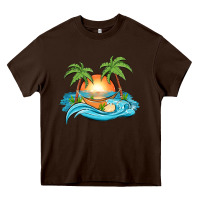 Chocolate Brown sunset beach scene Heavy Core Tee - MaliasSmallBusiness