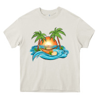 Cream sunset beach scene Heavy Core Tee - MaliasSmallBusiness