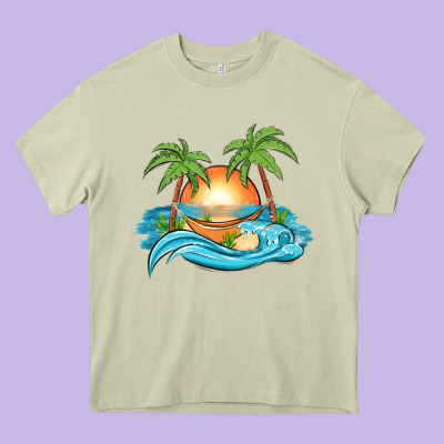 Sunset Beach Scene Heavy Core Tee Designed By Maliassmallbusiness