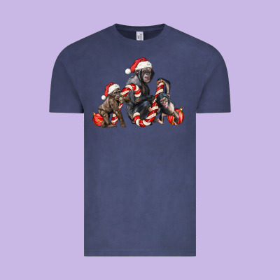 Christmas Chimpanzee And Gorilla Vintage Tee Designed By Lillyallendesigns