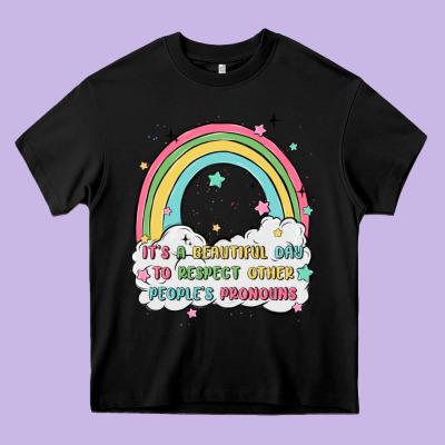 Beautiful Day To Respect Pronouns Heavy Core Tee Designed By Maliassmallbusiness