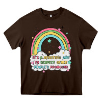 Chocolate Brown beautiful day to respect pronouns Heavy Core Tee - MaliasSmallBusiness