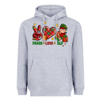 Heather Grey Peace Love Elf Christmas Heavyweight Hoodie - BundleAndBundleShop