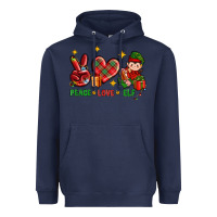 Navy Peace Love Elf Christmas Heavyweight Hoodie - BundleAndBundleShop