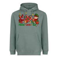 Sage Peace Love Elf Christmas Heavyweight Hoodie - BundleAndBundleShop