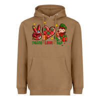 Toasted Coconut Peace Love Elf Christmas Heavyweight Hoodie - BundleAndBundleShop