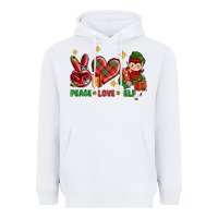 White Peace Love Elf Christmas Heavyweight Hoodie - BundleAndBundleShop