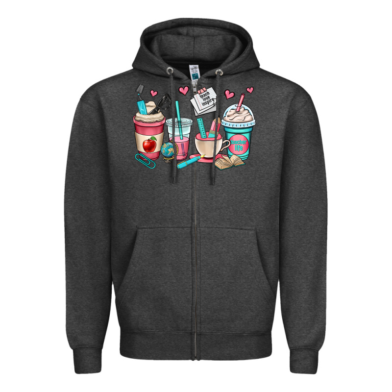 Teacher Coffee Cups Zipper Hoodie by OliviaCreatesArt | Teevron