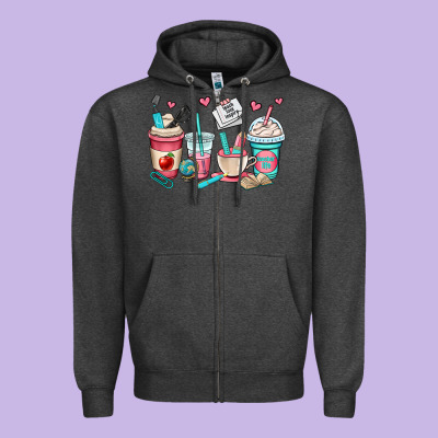 Teacher Coffee Cups Zipper Hoodie Designed By Oliviacreatesart