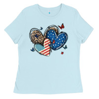 Baby Blue american flag leopard hearts Ladies Tee - MaliasSmallBusiness