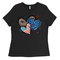 American Flag Leopard Hearts Ladies Tee | Teevron