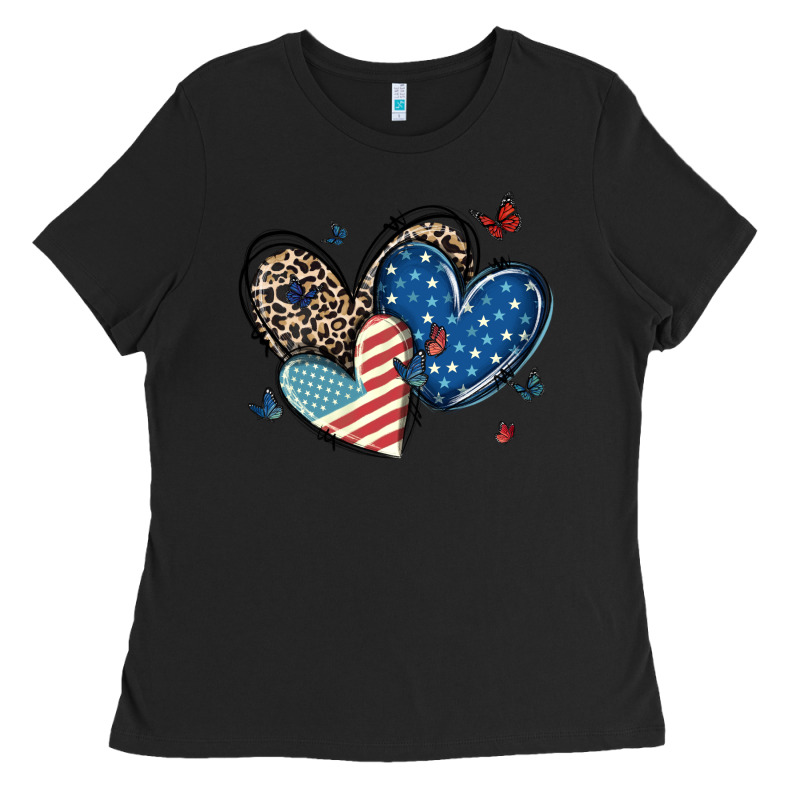 American Flag Leopard Hearts Ladies Tee by MaliasSmallBusiness | Teevron