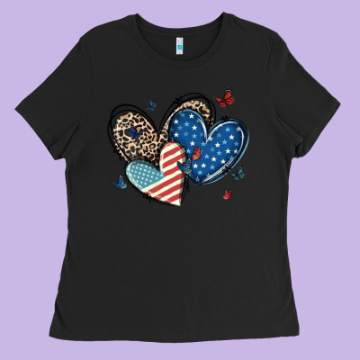 American Flag Leopard Hearts Ladies Tee Designed By Maliassmallbusiness