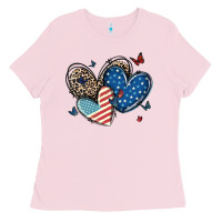Bubblegum Pink american flag leopard hearts Ladies Tee - MaliasSmallBusiness
