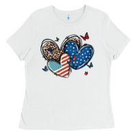 White american flag leopard hearts Ladies Tee - MaliasSmallBusiness